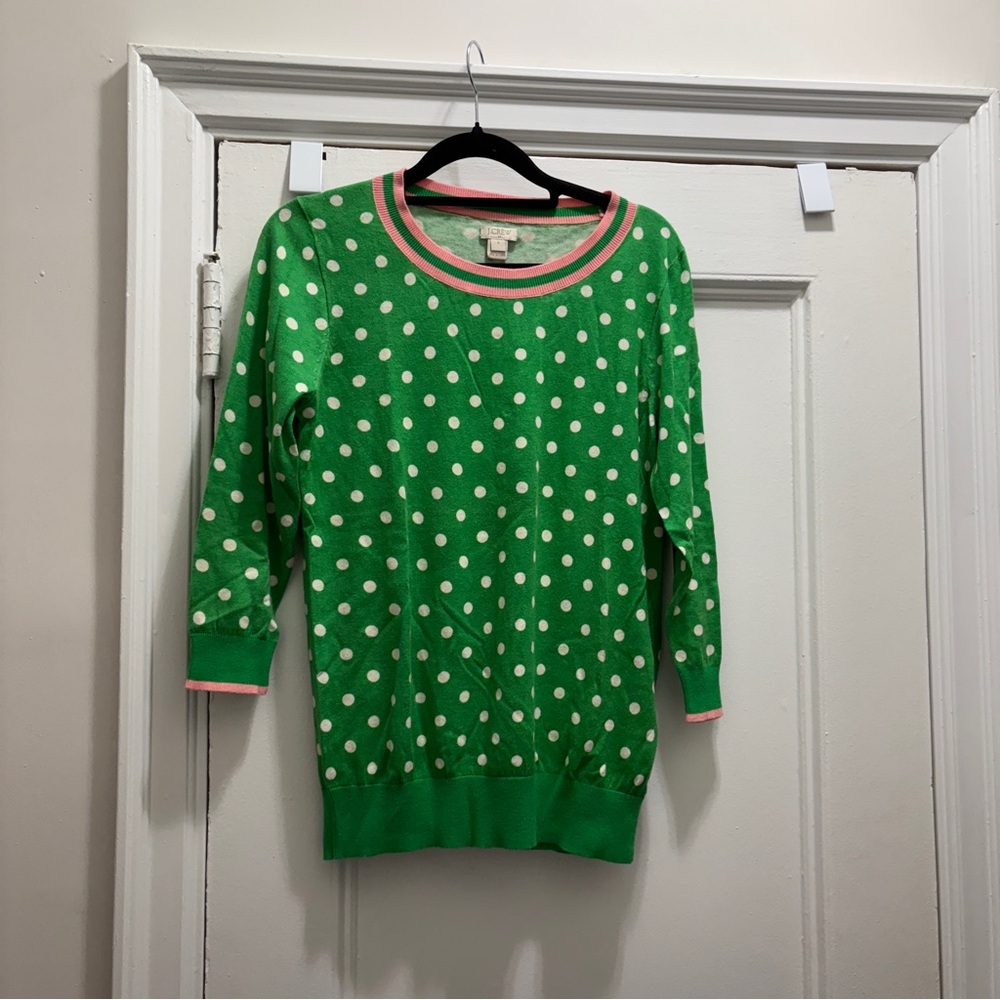 J Crew small polka dot green pink sweater